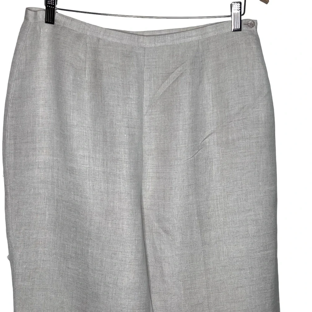 Annie Alexander Wide Leg Cropped Ankle Slacks Size 14 Ivory Linen Side Zip Lined - Picture 3 of 12